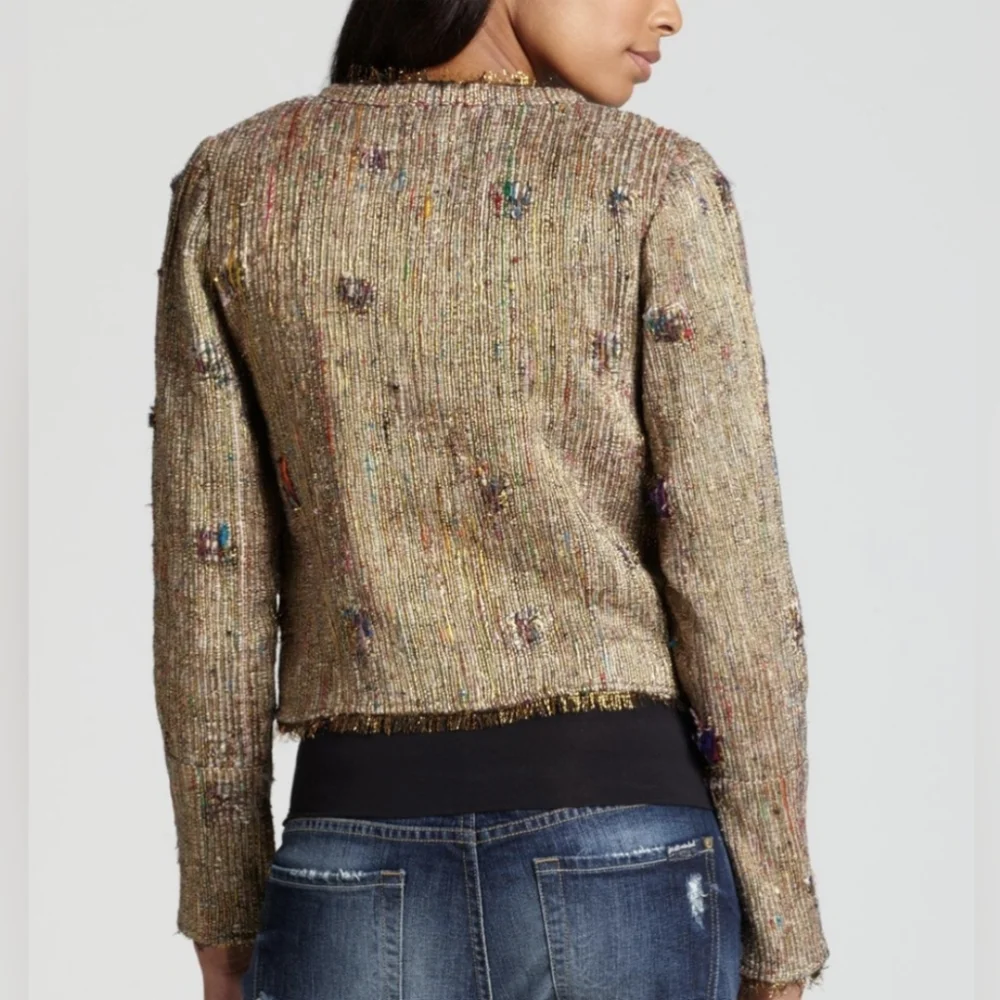 Chaser Silk Rainbow Metallic Tweed Bomber Jacket